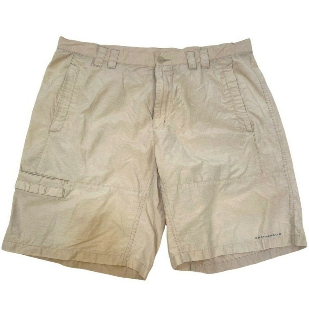 Columbia Mens Cargo Shorts 38x10 Tan Omni Shade Lightweight Cotton